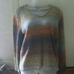 Notations V-neck striped brown sweater